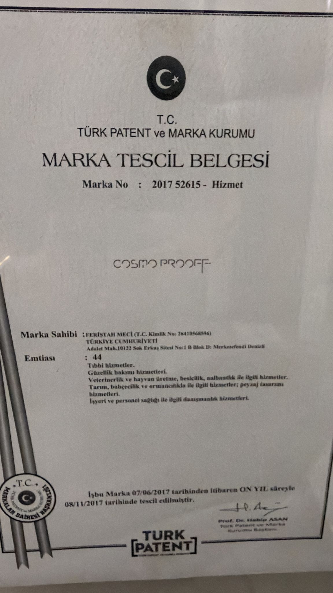 Cosmoprooff Marka Tescil